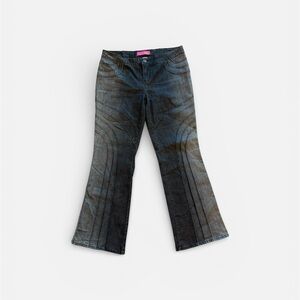 Thalia Sodi moto wave swirl panel Flared black Denim Jeans sz 13/14 Y2K 2000s